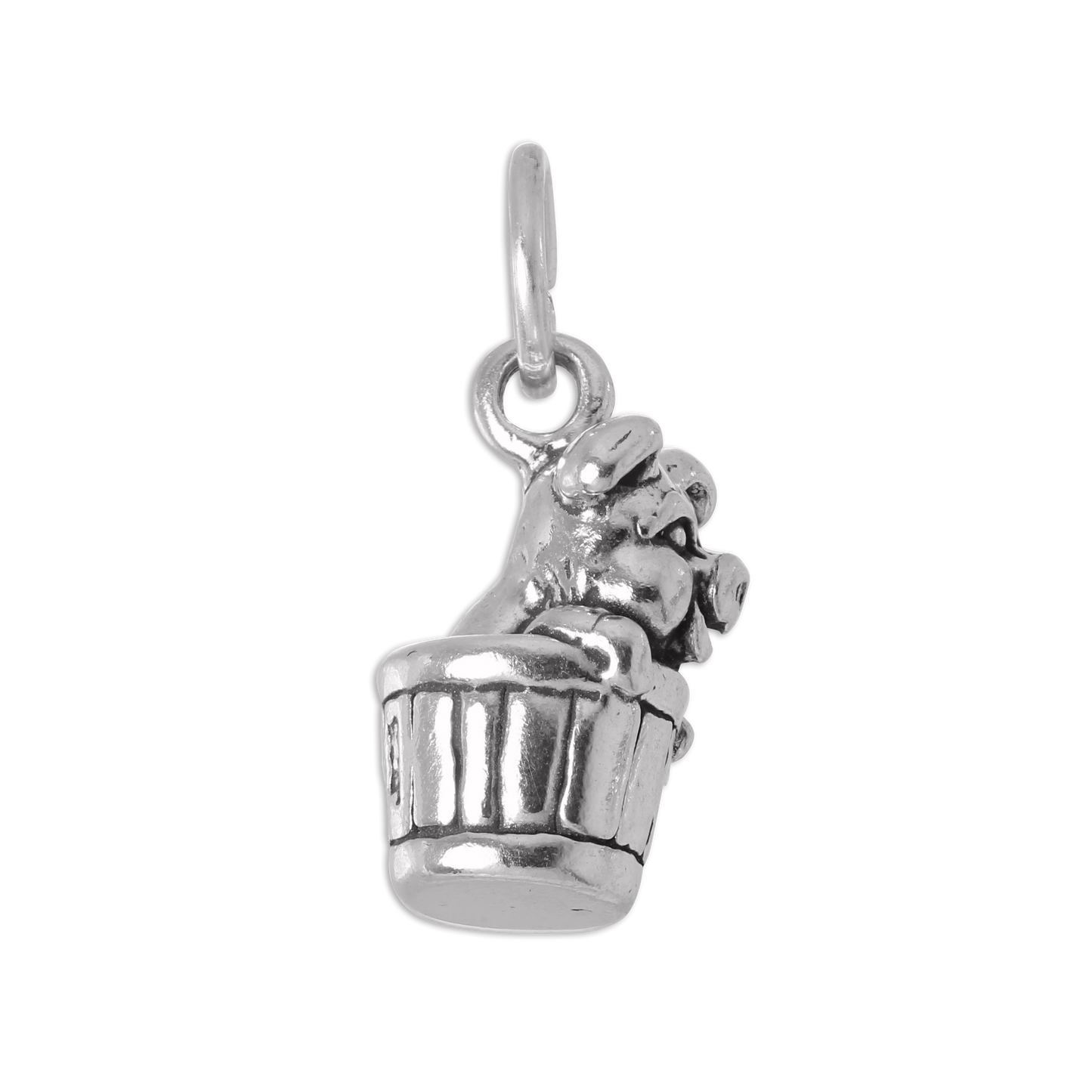 Sterling Silver 3D Pig in Barrel Charm