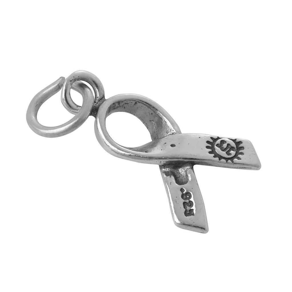 Sterling Silver & Pink Crystal Ribbon Charm