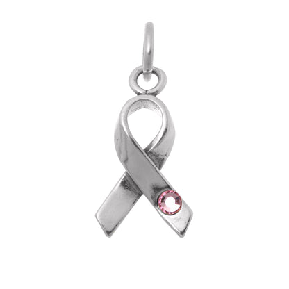 Sterling Silver & Pink Crystal Ribbon Charm