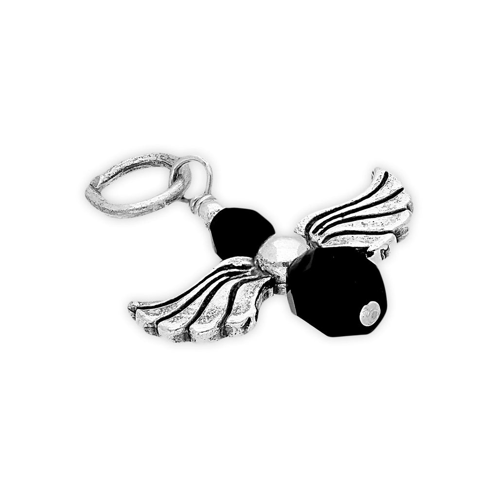 Sterling Silver Black Crystal Angel Charm