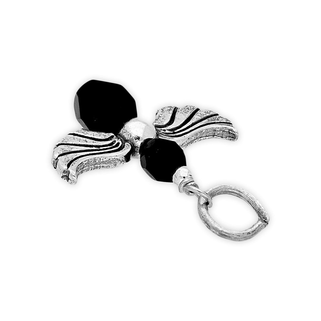 Sterling Silver Black Crystal Angel Charm
