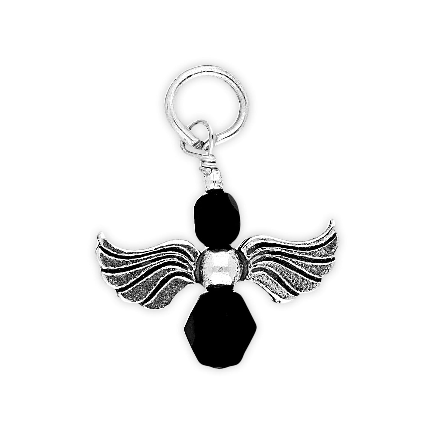 Sterling Silver Black Crystal Angel Charm