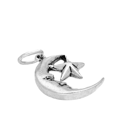 Sterling Silver Crescent Moon and Star Charm
