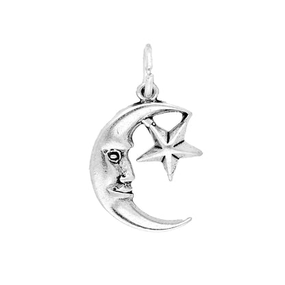 Sterling Silver Crescent Moon and Star Charm