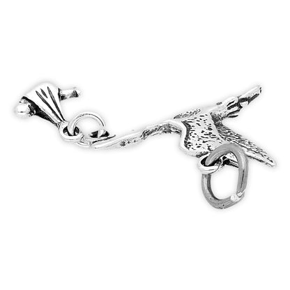 Sterling Silver Moveable Stork and Baby Charm