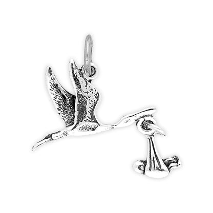 Sterling Silver Moveable Stork and Baby Charm