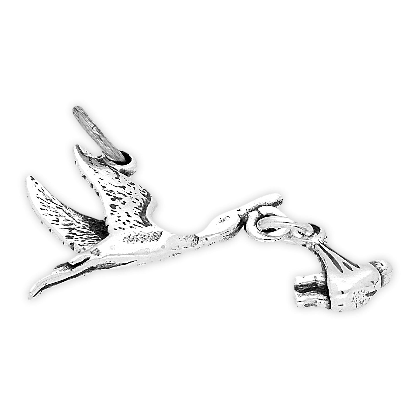 Sterling Silver Moveable Stork and Baby Charm