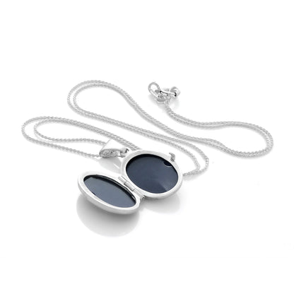 Small Matt Sterling Silver Oval Locket with Angel on Chain