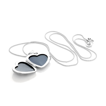Sterling Silver Heart Locket with Matt Hearts on Chain