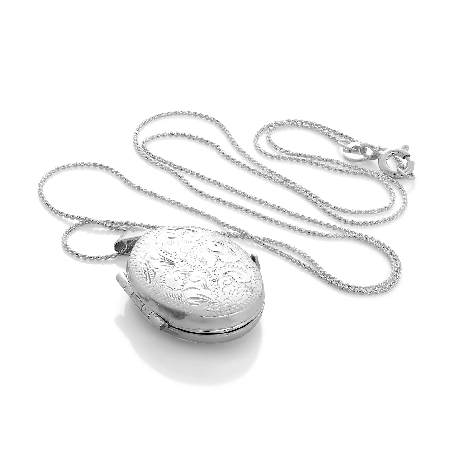 Sterling Silver Engraved Oval 4 Photo Family Locket on Chain