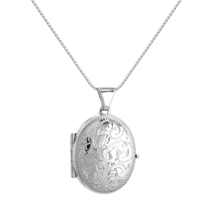Sterling Silver Engraved Oval 4 Photo Family Locket on Chain