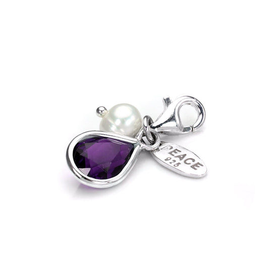 Sterling Silver Amethyst CZ Crystal & White Freshwater Pearl Clip-on Charm