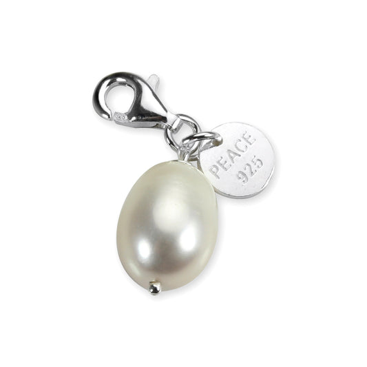 Sterling Silver & Pearl Clip on Charm with Peace Disc