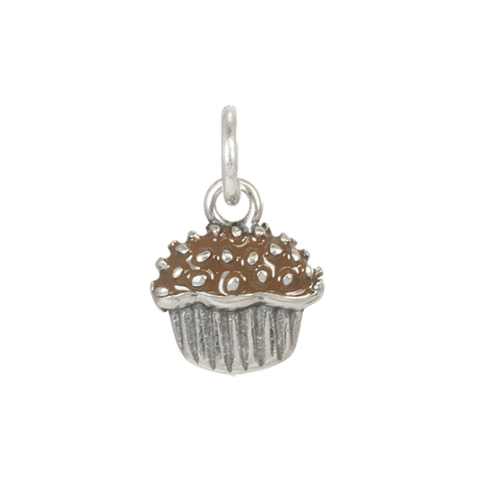Sterling Silver Chocolate Enamelled Cupcake Charm