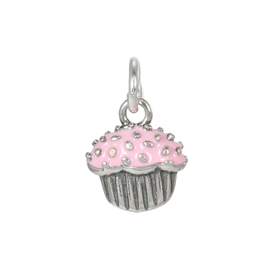 Sterling Silver Pink Enamelled Cupcake Charm