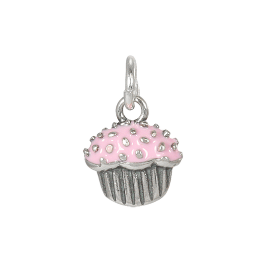 Sterling Silver Pink Enamelled Cupcake Charm