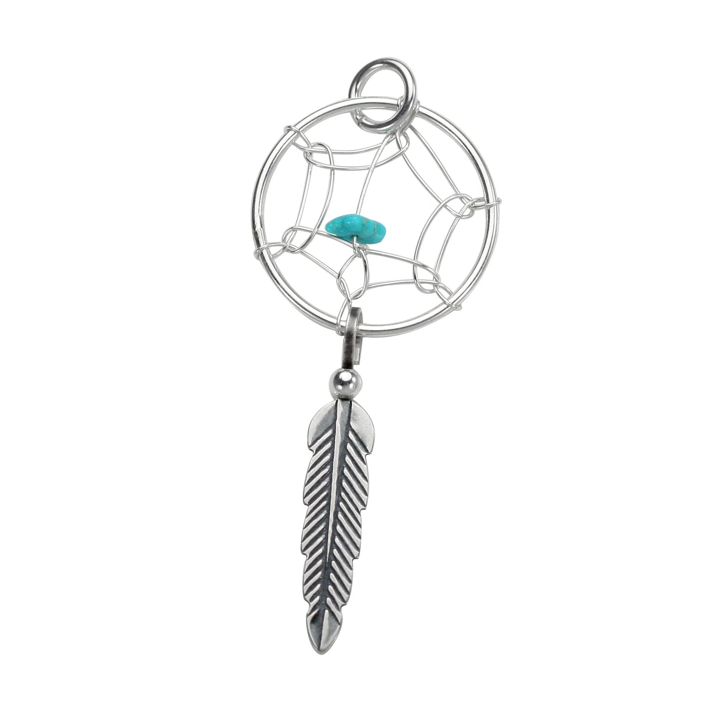 Sterling Silver Dream Catcher Feather Charm