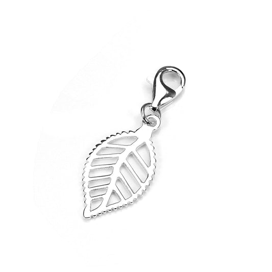 Sterling Silver Cut Out Leaf Clip on Charm - Silver