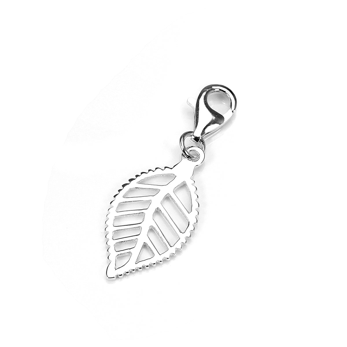 Sterling Silver Cut Out Leaf Clip on Charm - Silver