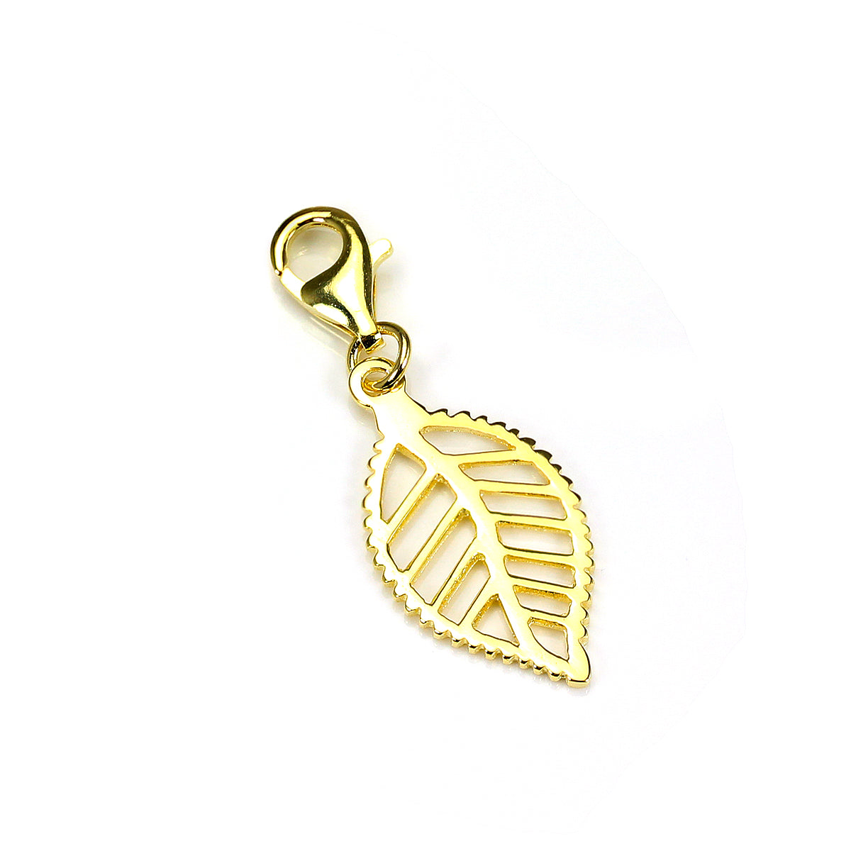 Sterling Silver Cut Out Leaf Clip on Charm - Gold Plated