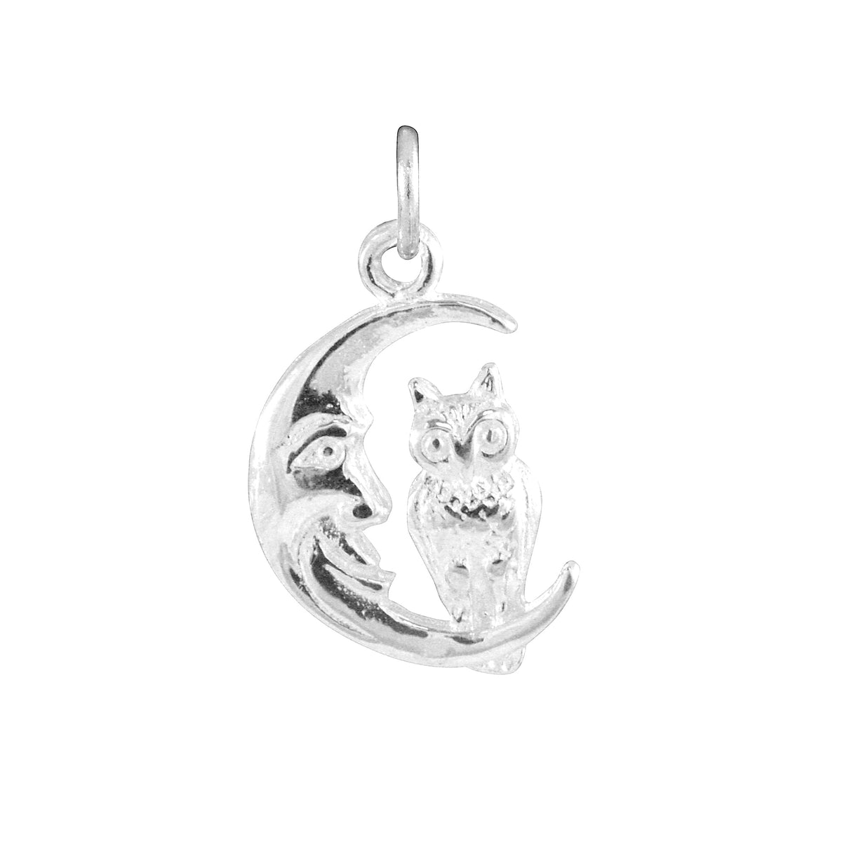 Sterling Silver Owl in Moon Charm