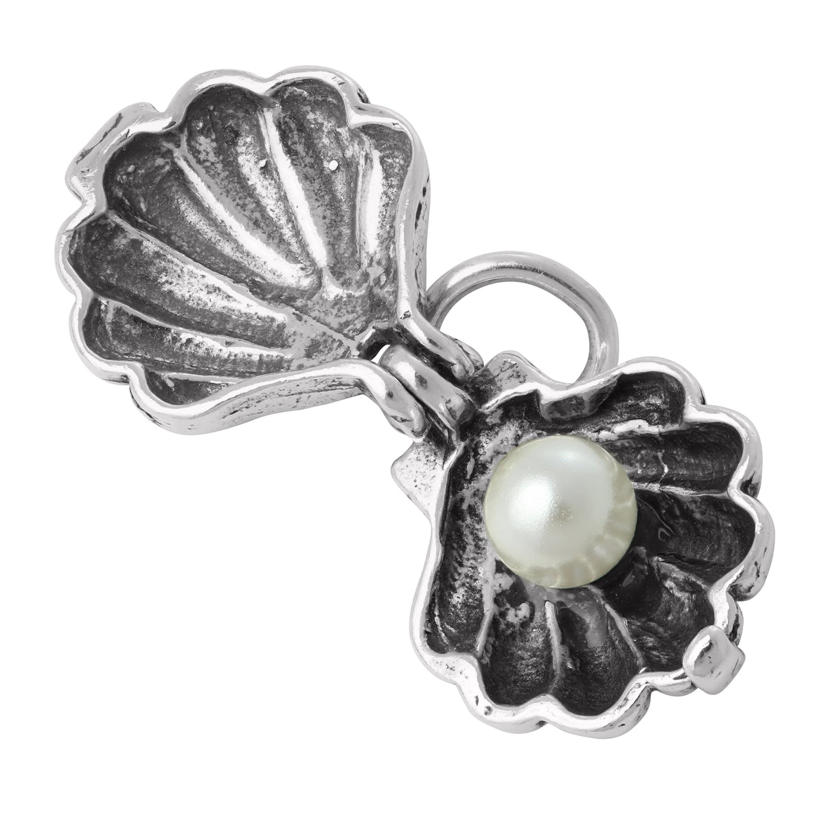 Sterling Silver Moveable Shell Charm With Faux Pearl