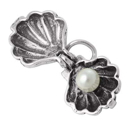 Sterling Silver Moveable Shell Charm With Faux Pearl