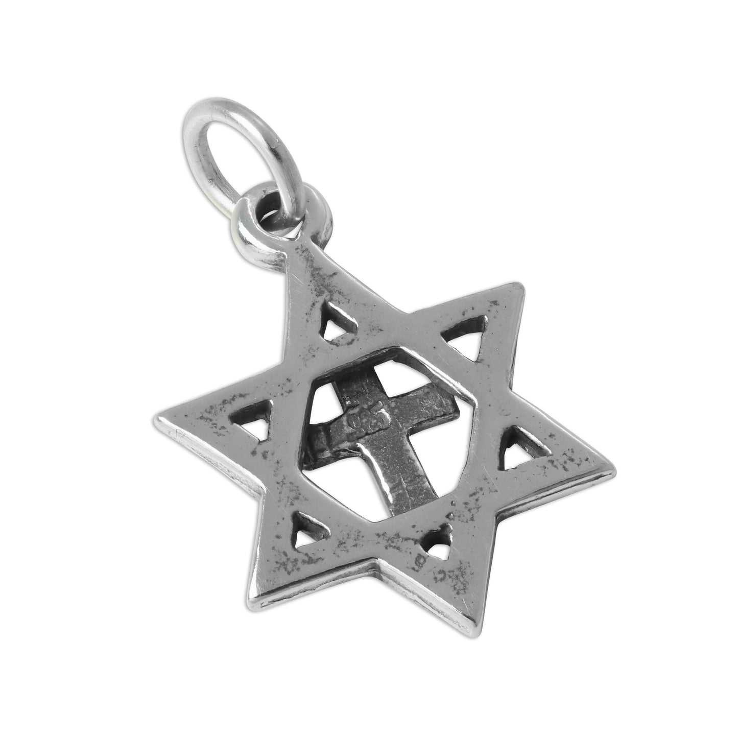 Sterling Silver Star of David and Cross Charm