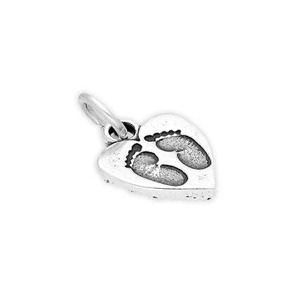 Sterling Silver Heart With Baby Feet Charm