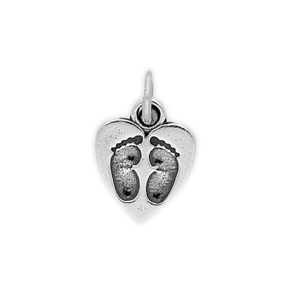 Sterling Silver Heart With Baby Feet Charm