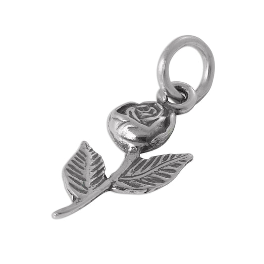 Sterling Silver Rose Charm With Stem