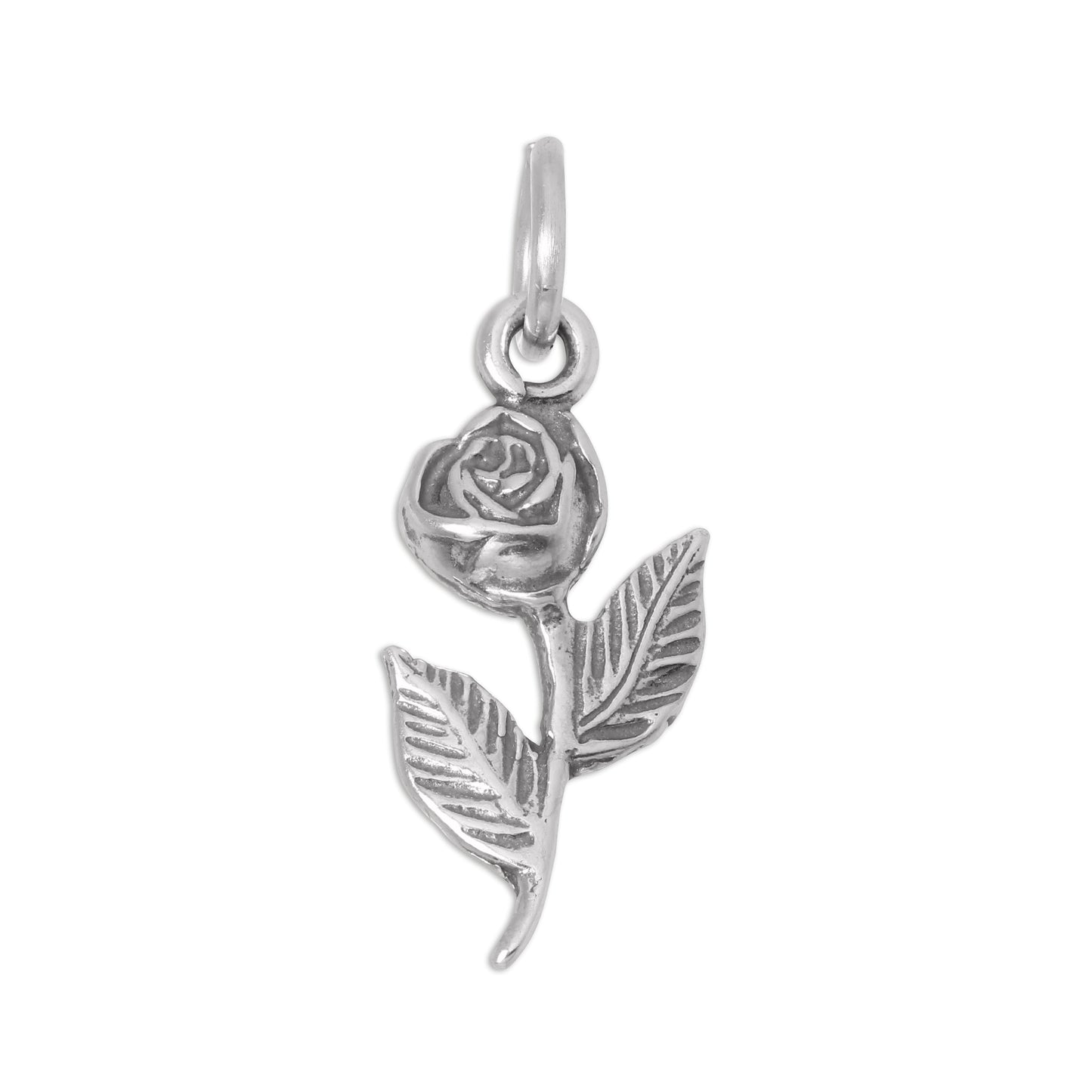 Sterling Silver Rose Charm With Stem