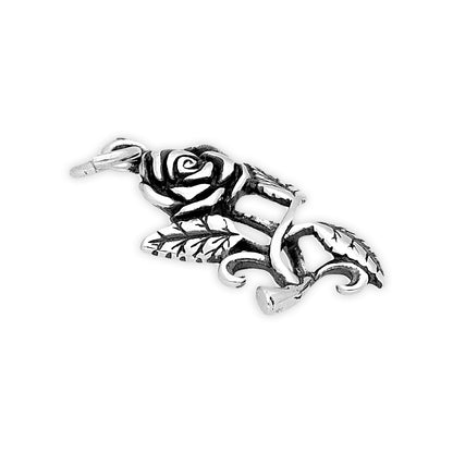 Sterling Silver Rose with leaves Charm