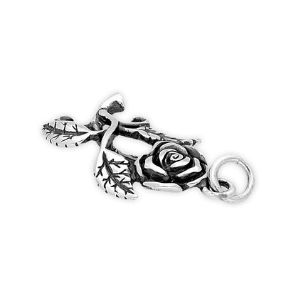 Sterling Silver Rose with leaves Charm