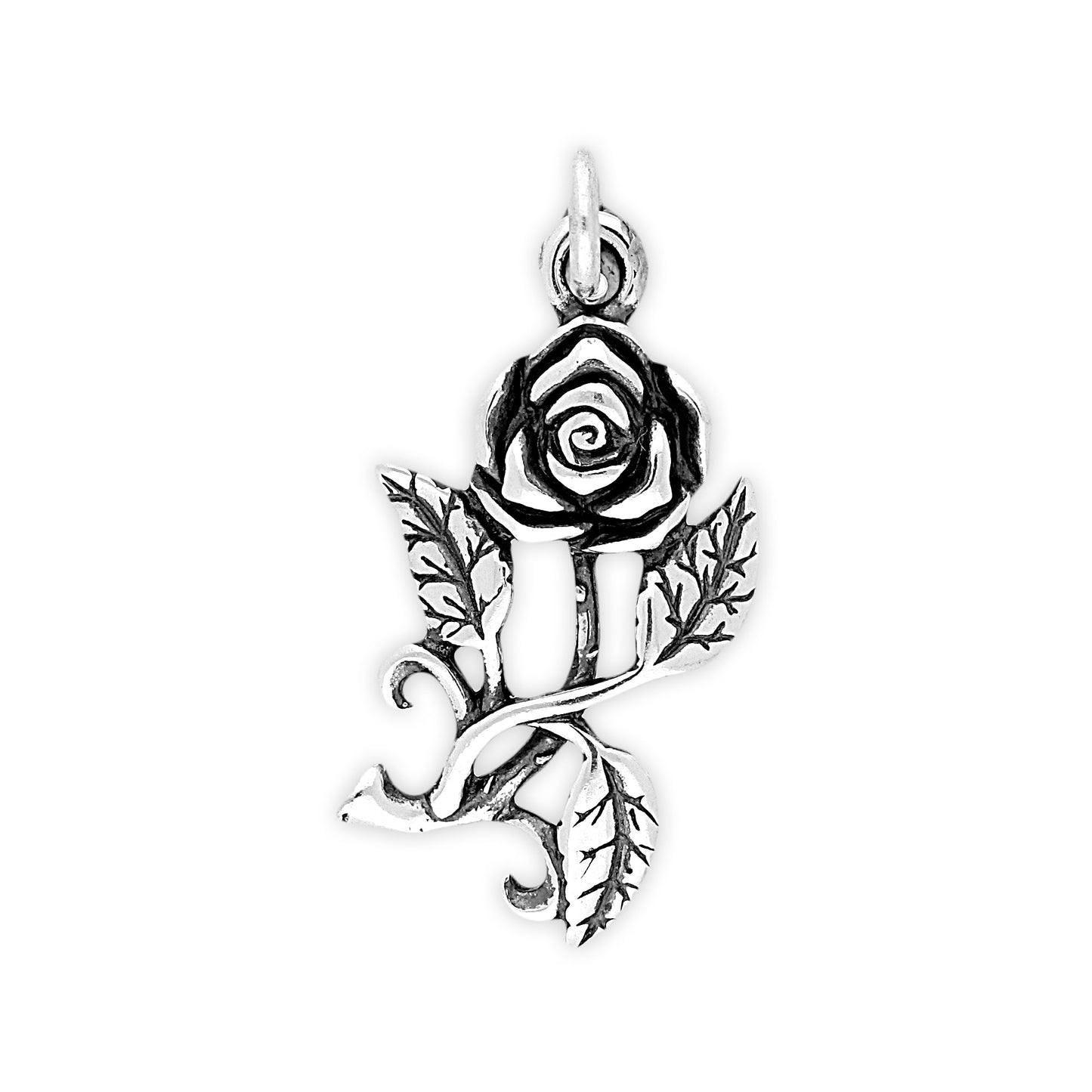Sterling Silver Rose with leaves Charm