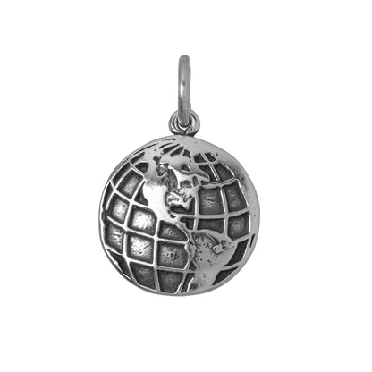 Sterling Silver 2D Globe Charm