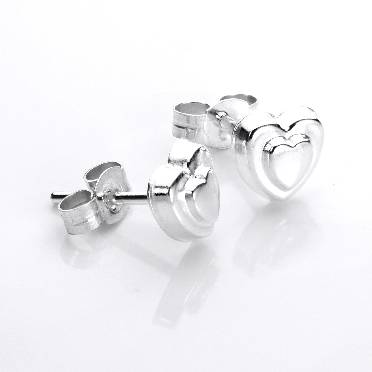 Sterling Silver Raised Heart Stud Earrings