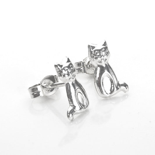 Sterling Silver Cat Stud Earrings