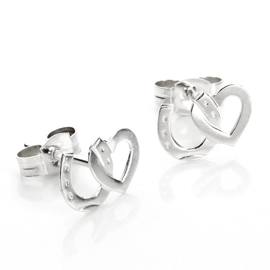 Sterling Silver Heart and Horseshoe Stud Earrings