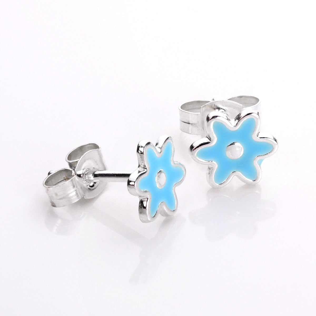 Sterling Silver Blue Flower Stud Earrings