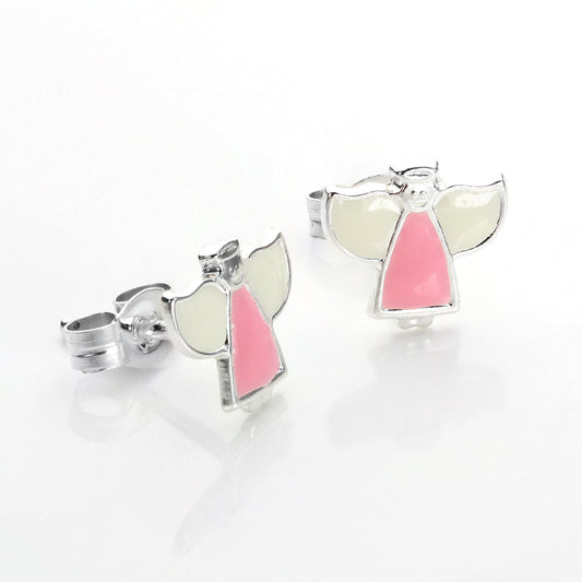 Sterling Silver Pink Angel Earrings