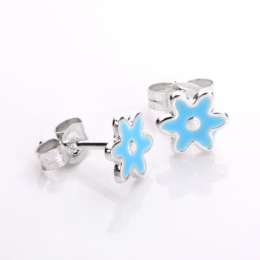 Sterling Silver Blue Flower Stud Earrings