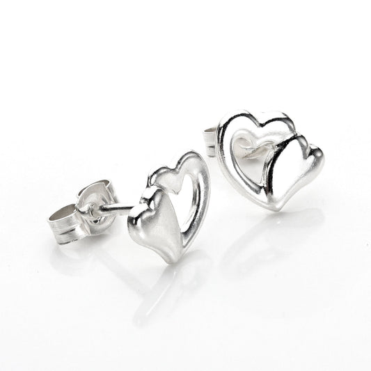 Sterling Silver Double Heart Stud Earrings