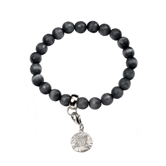 Catseye Stretch Grey Bracelet with Cubic Zirconia Butterfly Charm