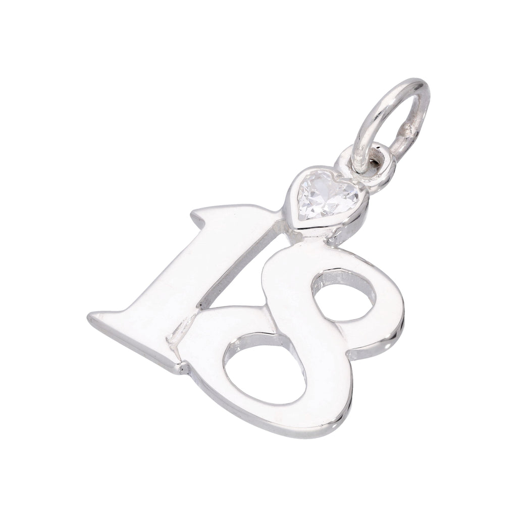 Sterling Silver 18 Charm with Clear CZ Crystal Heart