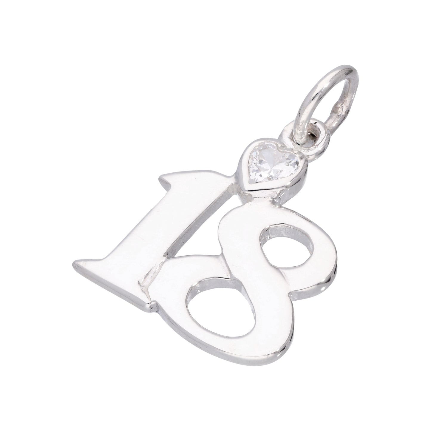 Sterling Silver 18 Charm with Clear CZ Crystal Heart