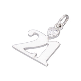Sterling Silver 21 Charm with Clear CZ Crystal Heart