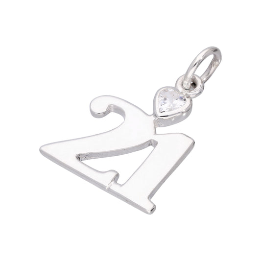 Sterling Silver 21 Charm with Clear CZ Crystal Heart