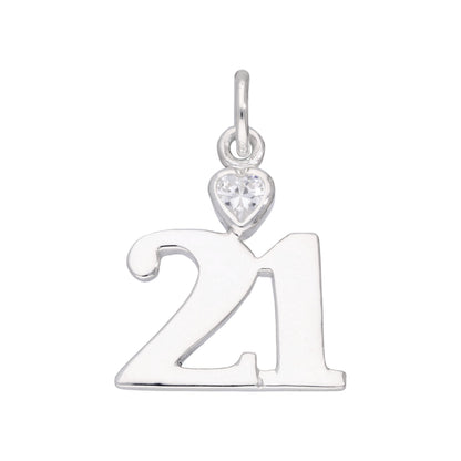 Sterling Silver 21 Charm with Clear CZ Crystal Heart