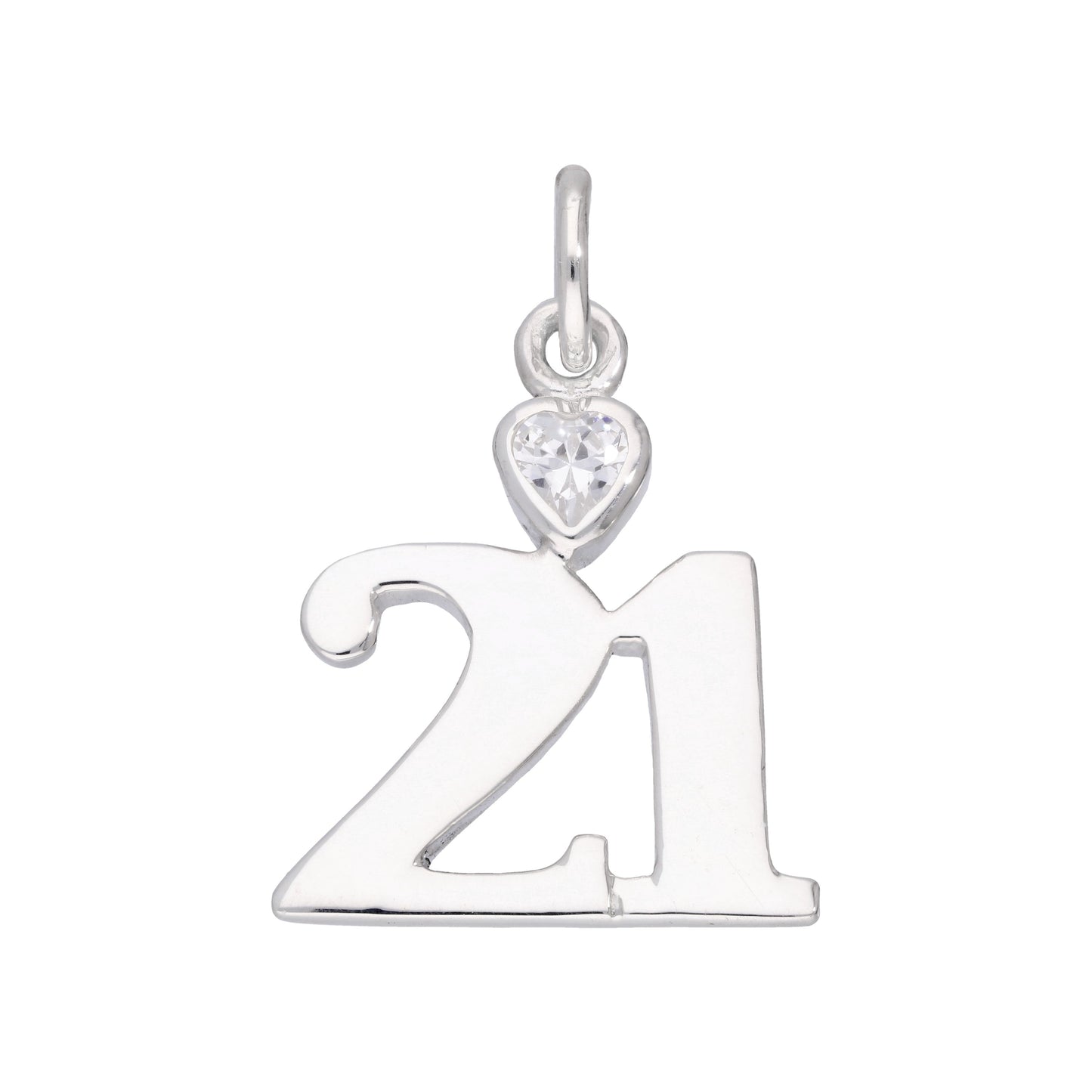 Sterling Silver 21 Charm with Clear CZ Crystal Heart